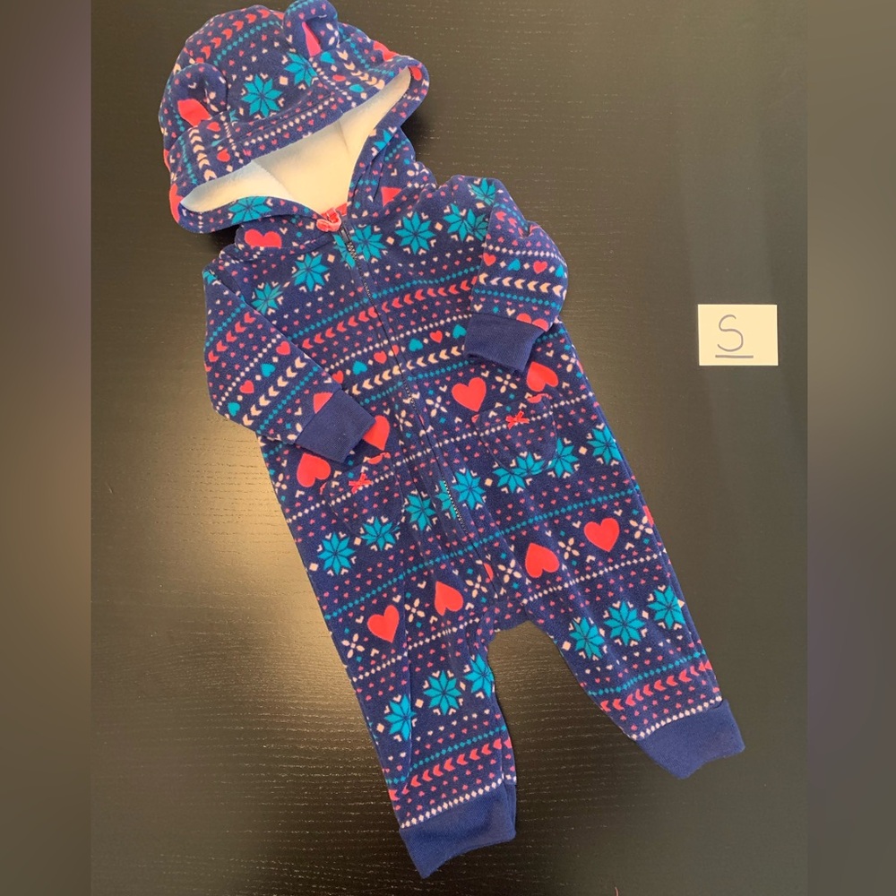 Carter’s 3m Hooded Zip Up Patterned Baby One Piece